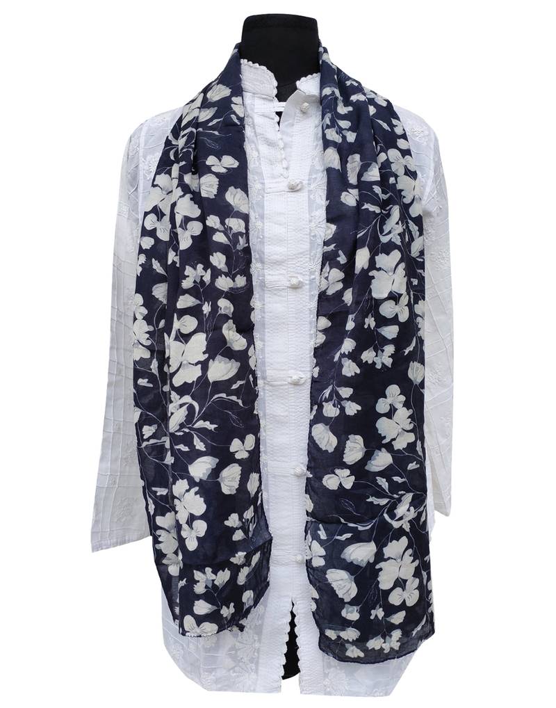 Classy Muslin Fabric Blue Printed scarf