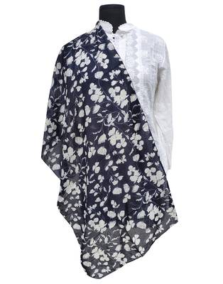 Classy Muslin Fabric Blue Printed scarf 4