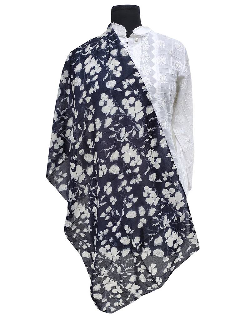 Classy Muslin Fabric Blue Printed scarf