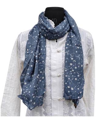 Dazzling Muslin Fabric Blue Printed scarf 1