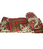 Pink Floral Print Jaipuri Cotton Double Quilt
