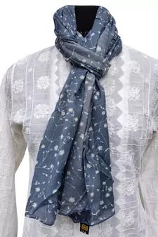 Dazzling Muslin Fabric Blue Printed scarf