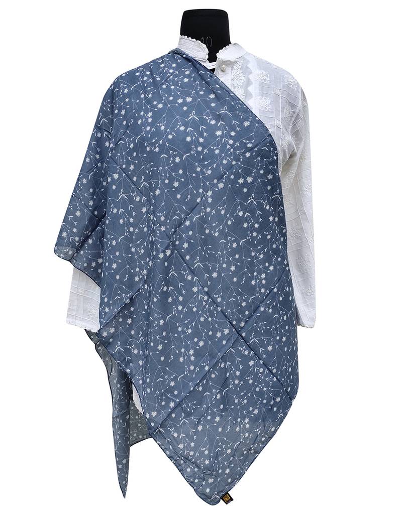Dazzling Muslin Fabric Blue Printed scarf