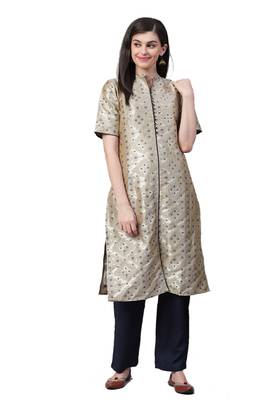 Grey & Blue Polyester Printed Kurta With Pant 1