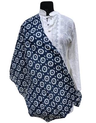 Splendid Muslin Fabric Blue Printed scarf 4