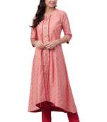 Coral & Maroon Poly Silk / Rayon Printed Dress With Trouser