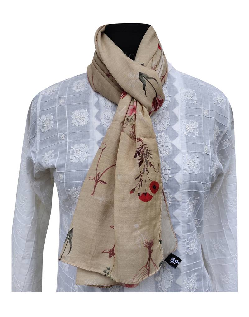 Pleasing Muslin Fabric Beige Printed scarf