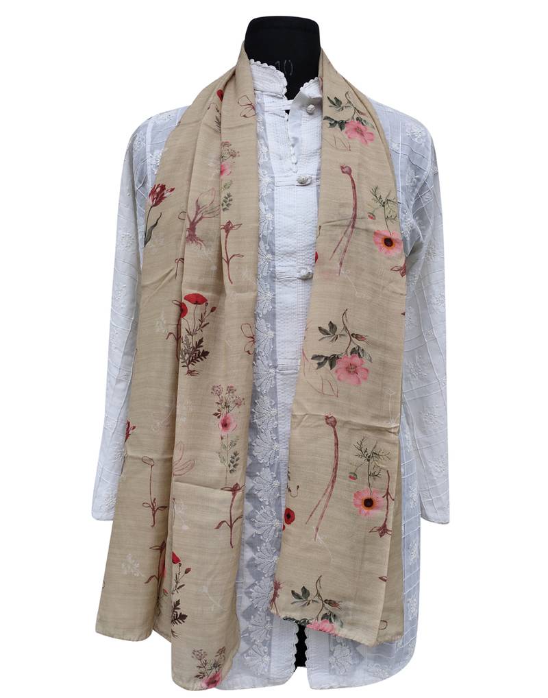 Pleasing Muslin Fabric Beige Printed scarf