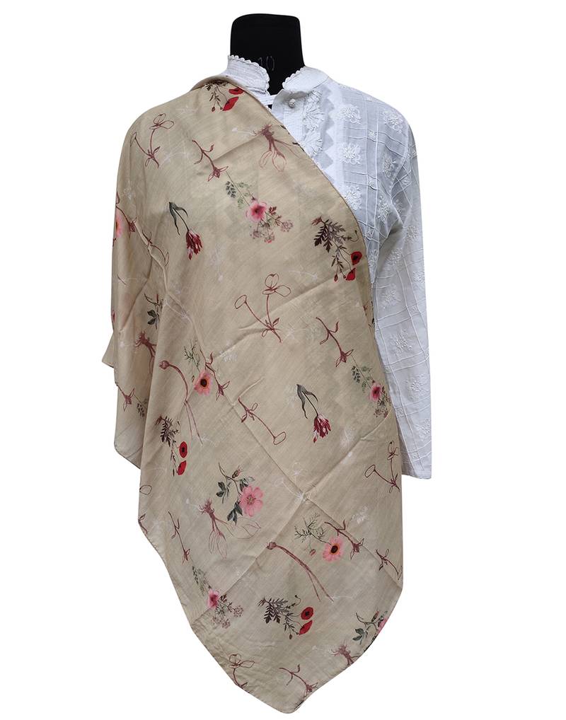 Pleasing Muslin Fabric Beige Printed scarf