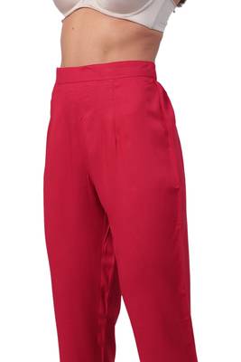 Coral & Maroon Poly Silk / Rayon Printed Dress With Trouser 4