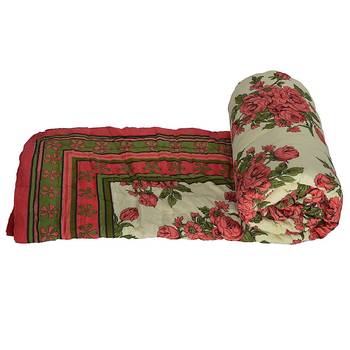 Pink Floral Print Jaipuri Cotton Double Quilt 2