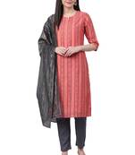 Peach & Grey Rayon / Shantoon Geometric Kurta,Pant With Dupatta