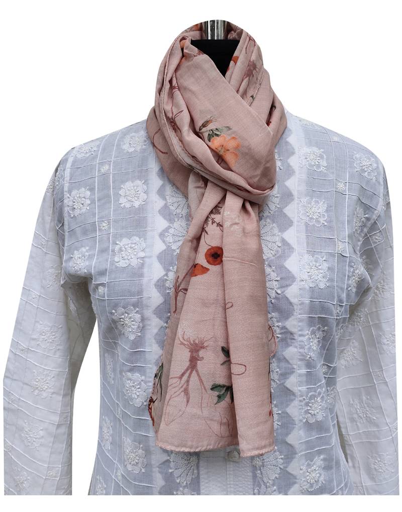 Stunning Muslin Fabric Pink Printed scarf