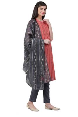 Peach & Grey Rayon / Shantoon Geometric Kurta,Pant With Dupatta 3