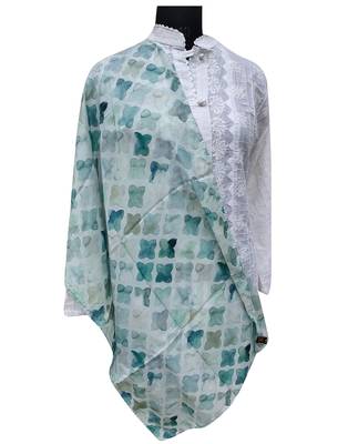 Pretty Muslin Fabric Green Printed scarf 4