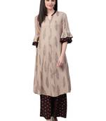 Beige & Brown Rayon Printed Kurta With Palazzo
