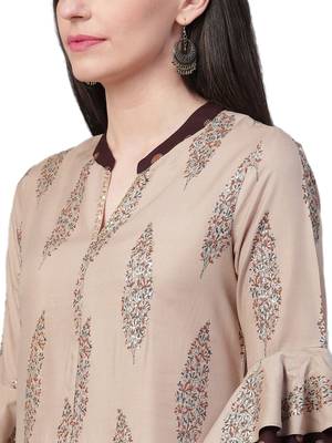 Beige & Brown Rayon Printed Kurta With Palazzo 3