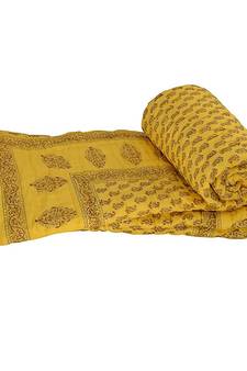 Fancy Jaipuri Paisley Yellow Double Bed Quilt