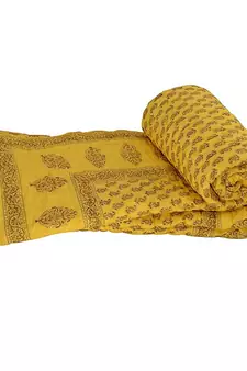 Fancy Jaipuri Paisley Yellow Double Bed Quilt