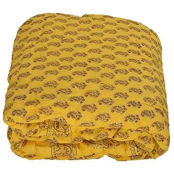 Fancy Jaipuri Paisley Yellow Double Bed Quilt 3