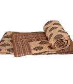 Floral Handblock Print Brown Double Bed Quilt