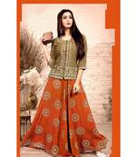 Gold Rayon block print embroidered kurta set