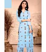 Blue Rayon block print embroidered kurta set