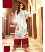 White Rayon block print embroidered kurta set