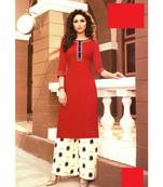 Red Rayon block print embroidered kurta set