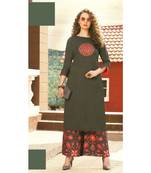 Green Rayon block print embroidered kurta set