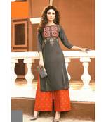 Grey Rayon block print embroidered kurta set