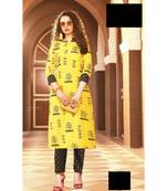 Yellow Rayon block print embroidered kurta set