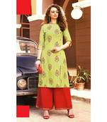 Green Rayon block print embroidered kurta set