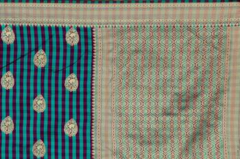 Purple And Rama Woven Banarasi Silk Checks Designer Saree With Unstitched Blouse 5