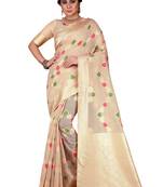 Beige Woven Chanderi Silk Designer Saree With Unstitched Blouse