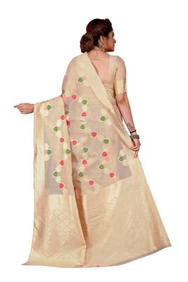 Beige Woven Chanderi Silk Designer Saree With Unstitched Blouse 4