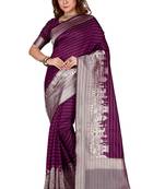 Purpel Woven Pure Silk Striped Designer Saree With Unstitched Blouse
