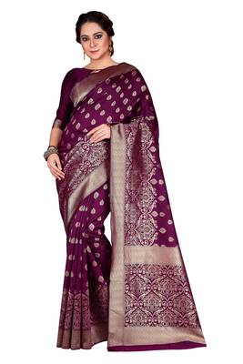 Purple Woven Pure Silk Blend Designer Saree With Unstitched Blouse 1