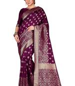 Purple Woven Pure Silk Blend Designer Saree With Unstitched Blouse