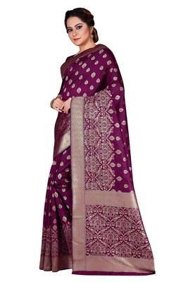 Purple Woven Pure Silk Blend Designer Saree With Unstitched Blouse 2