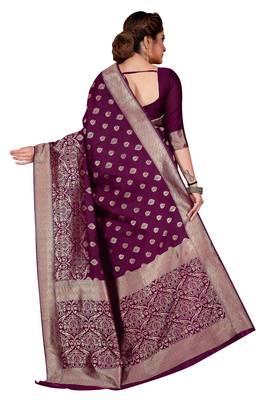 Purple Woven Pure Silk Blend Designer Saree With Unstitched Blouse 3