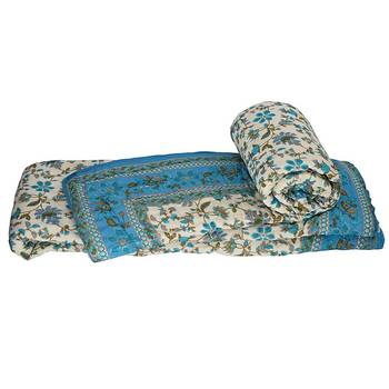 Hand Block Gold Print Cotton Single Bed Quilt 1