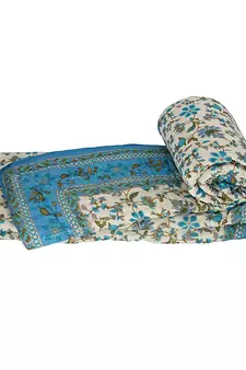 Hand Block Gold Print Cotton Single Bed Quilt