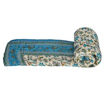 Hand Block Gold Print Cotton Single Bed Quilt 2