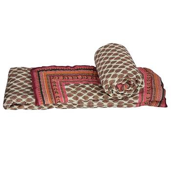 Jaipuri Golden Print Cotton Single Bed Quilt 1