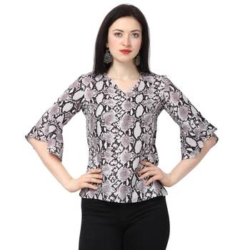 Fbell Women Snake Print Bell Sleeve Regular Top 1
