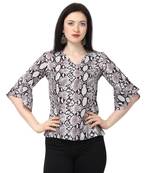 Fbell Women Snake Print Bell Sleeve Regular Top