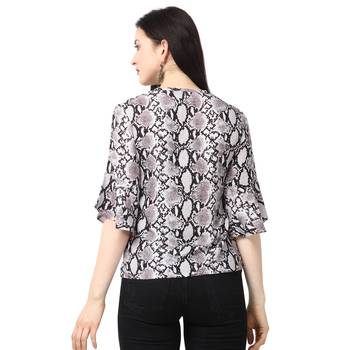 Fbell Women Snake Print Bell Sleeve Regular Top 2