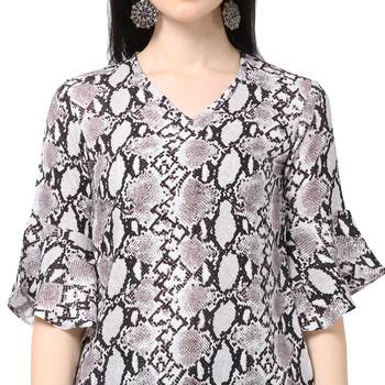 Fbell Women Snake Print Bell Sleeve Regular Top 5