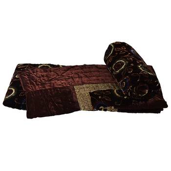 Floral Golden Print Single Bed Velvet Quilts 1
